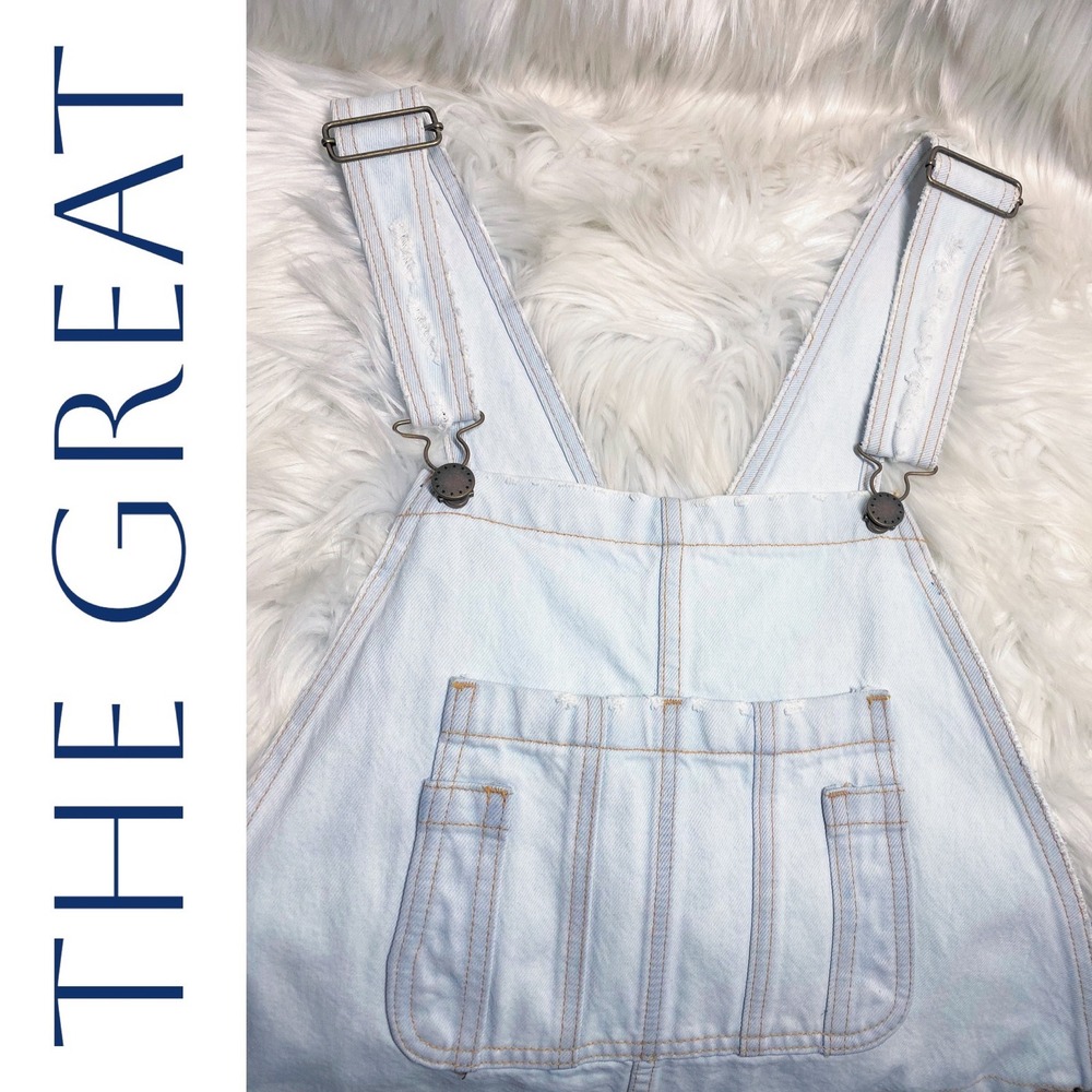 THE GREAT NWT The Cut Off Overall Light Wash Denim Short Overalls Raw Hem Size 2 - Picture 5 of 15